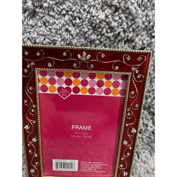 Love Sweet Love Metal Picture Frame 4”x6” Red And Gold Flowers Home Decor New - Picture 3 of 8
